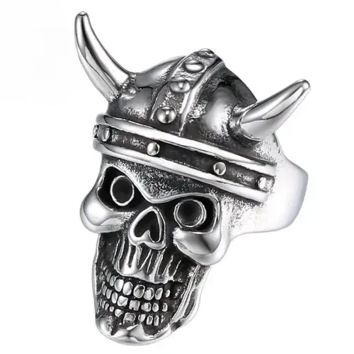 RTM593 Oversized Skull Bullhorn Ring Titanium Steel Ghost Casting for Men