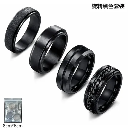 RTM1489 Men's Stainless Steel Rotatable Ring Black Stress Reduction Jewelry