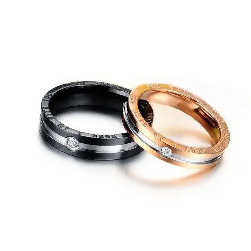 RTM2225 Elegant Stainless Steel Zircon Women's Ring Romantic Wedding Band Pair