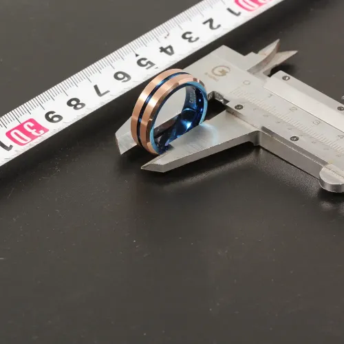 RTM1484 Men's Tungsten Steel Ring in Rose Gold & Blue Dual Color Jewelry