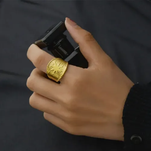 RTM2517 Women's Stainless Steel Adjustable Ring with Compass Pattern Open Design Jewelry