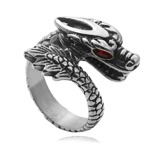 RTM1713 Punk Stainless Steel Dragon Head Ring Bold & Edgy Accessory