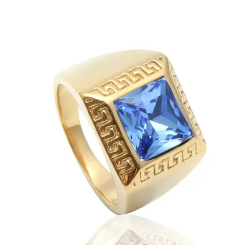 RTM2105 Crystal Ring with Blue Gemstone Elegant Stainless Steel Jewelry