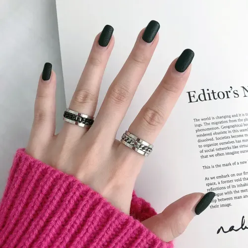 RTM2650 Women's Stainless Steel S Ring with Rotating Chain Stylish & Durable