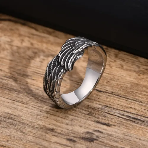 RTM112 Men's Stainless Steel Feather Wings Ring Bold Steel Color Jewelry