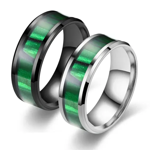 RTM2822 Emerald Green Ripple Couple Rings Symbol of Eternal Love