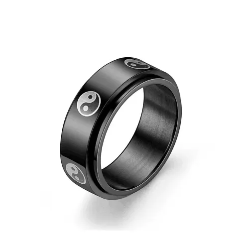 RTM711 Six-Word Mantra Rotating Stainless Steel Men's Ring Stress Relief Spinner Band