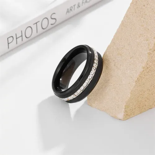 RTM2189 Black Matte Stainless Steel Ring with Diamond for Men Elegant Accessory