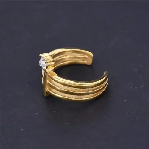 RTM340 Gold Plated Rhinestone Open Ring Women's Titanium Stainless Steel Jewelry