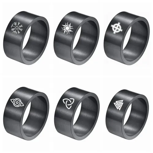 RTM1304 10mm Celtic Knot Stainless Steel Ring Brushed Sand Surface with Laser Marked Rune