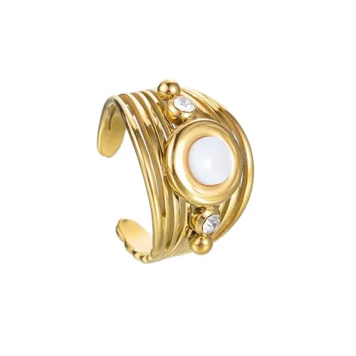 RTM2422 18K Gold Plated Stainless Steel Ring with Turquoise Inlay for Women Open Design