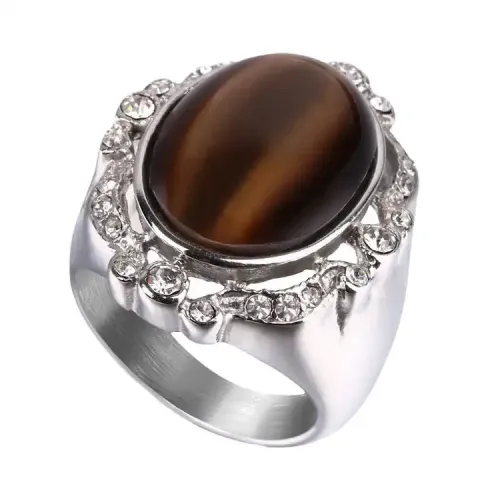 RTM358 Diamond opal Ring Women's Titanium Steel Luxury Jewelry