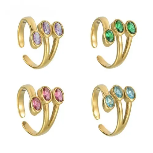 RTM2423 18K Gold Plated Leaf-Shaped Adjustable Stainless Steel Ring 3 Layer Design