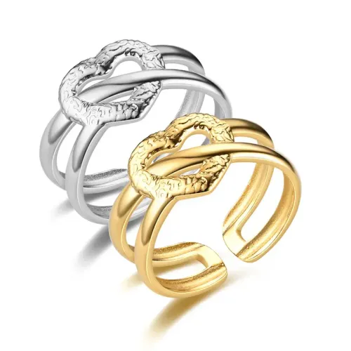 RTM812 24K Gold Open Heart Shaped Ring Stainless Steel Couple's Jewelry