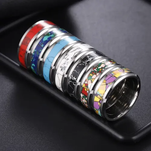 RTM1497 Men's Turquoise Opal Ring Stainless Steel & Custom Tungsten Gemstone Jewelry