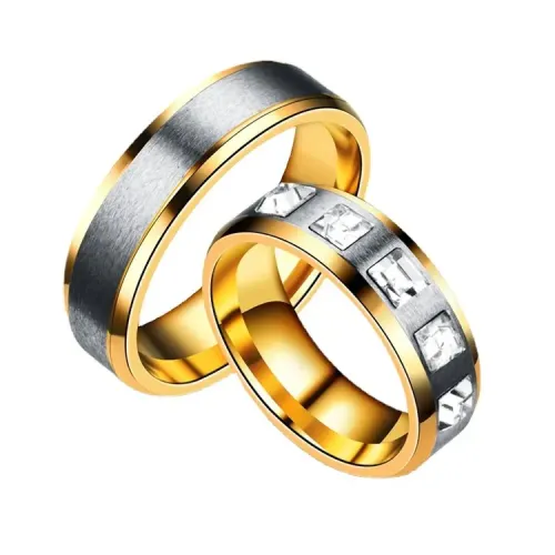 RTM951 Elegant Two Tone Zirconia Diamond Stainless Steel Couple Ring Set