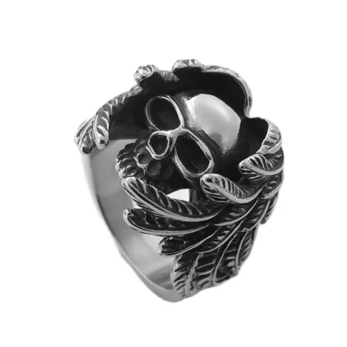 RTM1847 Wings Skull Ring in Stainless Steel Edgy Men's Fashion Accessory