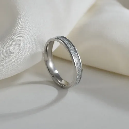RTM1284 4MM Wide Couple Ring Stainless Steel with Ice Silk Foil Inlay,Perfect for Women