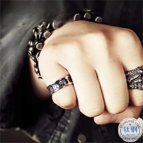 RTM2367 Loose Fit Stainless Steel Punk Buddha Ring for Men Edgy Fashion Accessory