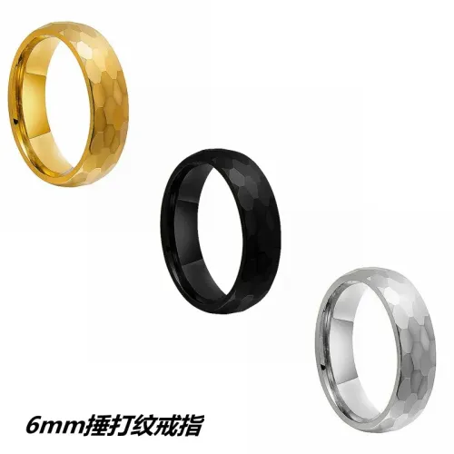 RTM1373 Vintage 6MM Hammered Stainless Steel Ring for Women Classic Jewelry