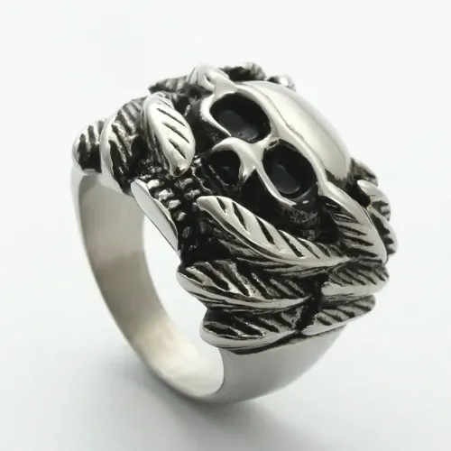 RTM1905 Punk Feather Skull Ring Stainless Steel Jewelry for a Bold Statement
