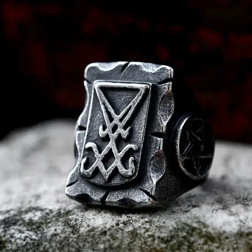 RTM2347 Lucifer Satan Stainless Steel Ring for Men Dark Gothic Jewelry