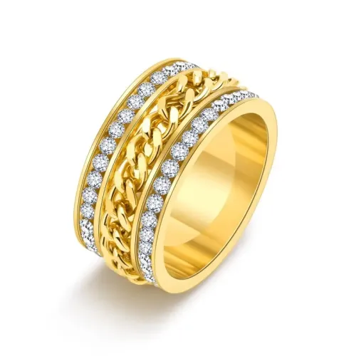 RTM2234 Rotatable Stainless Steel Chain Ring with Diamonds for Women Non-Fading Zircon Couple Band