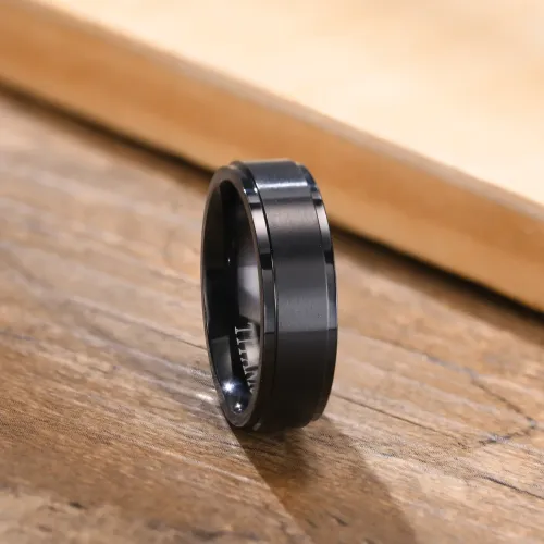 RTM96 Black Titanium Ring for Men Sleek Plain Band Jewelry