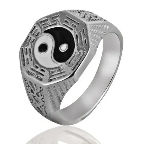 RTM1538 Taoist Tai Chi Bagua Men's Ring Gold Stainless Steel Chinese Ethnic Jewelry