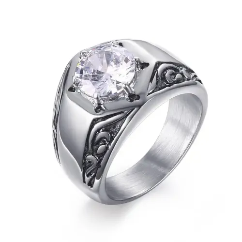 RTM140 Zircon Stainless Steel Ring Hip Hop Jewelry for the Modern Style Enthusiast