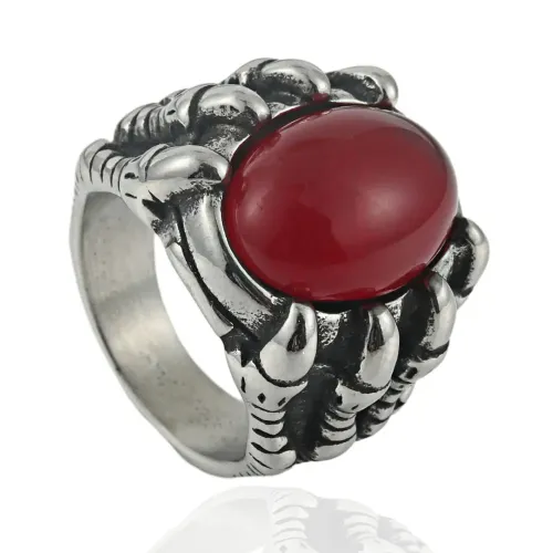 RTM1678 Punk Red Crystal Ring Stainless Steel Zircon Gemstone Band for Men & Women