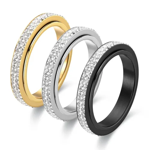 RTM2854 Double Row Mud Diamond White Rotatable Couple Ring Sleek Design