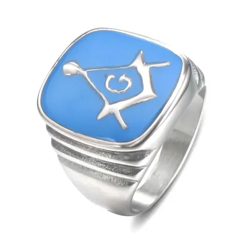 RTM480 Masonic Epoxy Ring Punk Style Stainless Steel Freemason Jewelry
