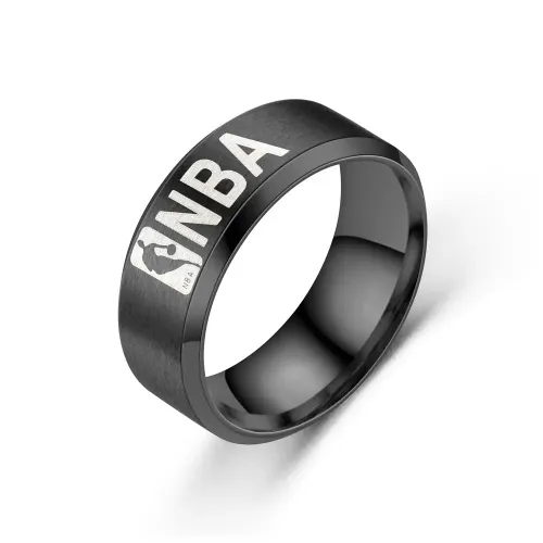 RTM984 Basketball Logo Stainless Steel Ring for Men Stylish Sports Jewelry