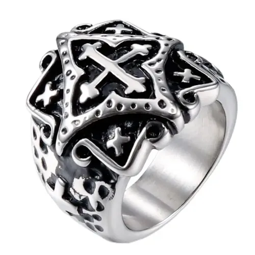 RTM616 Men's Titanium Steel Cross Ring Punk Stainless Steel Jewelry