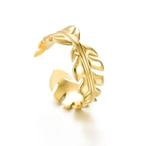 RTM2483 14K Gold Leaf Open Adjustable Ring for Women Stainless Steel Elegance