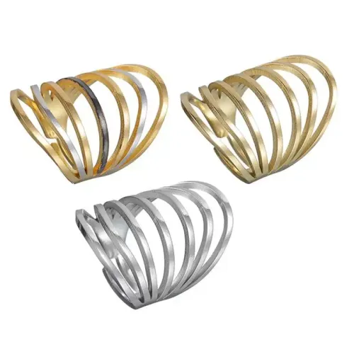 RTM2489 14K Gold Plated Multi-Layered Stainless Steel Ring Geometric Women's Band