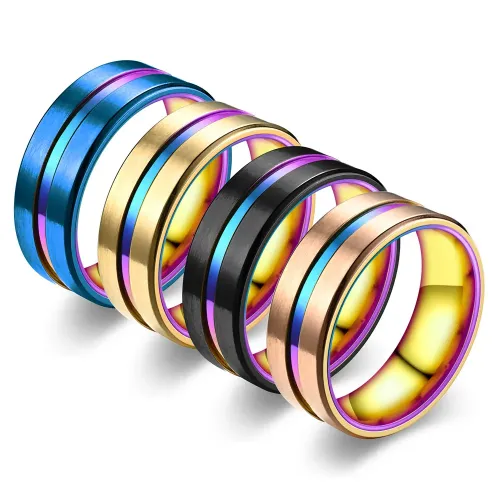 RTM2860 Beveled Edge Slotted Blue Base Colorful Black Rose Ring Unique Jewelry