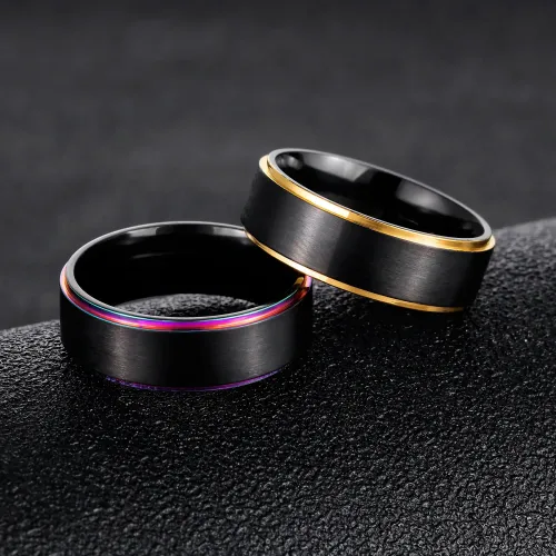 RTM1316 Men's Colorful Lassa Plated Black Gold Stainless Steel Ring Jewelry Accessory