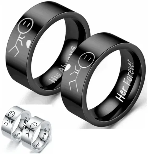 RTM965 His Always Her Forever Rings Stainless Steel Couple's Promise Ring Set