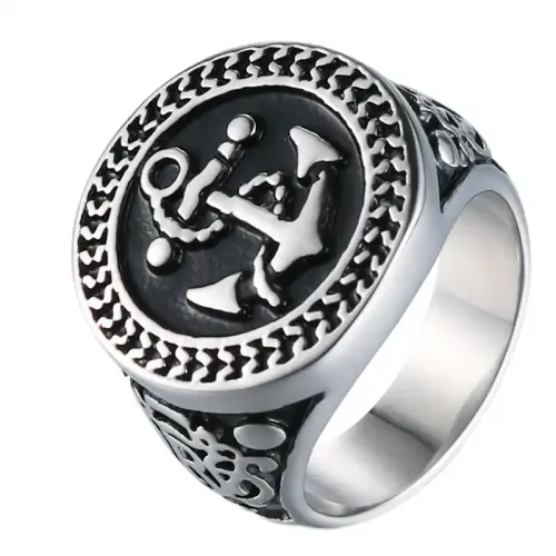 RTM631 Men's Titanium Steel Ring Anchor Design Stainless Steel Jewelry