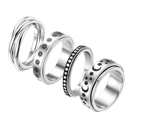 RTM886 Star & Moon Rotating Meditation Ring Stainless Steel Couple Stress Reducer