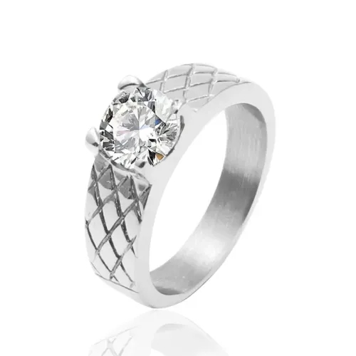 RTM2104 Elegant Stainless Steel Zircon Crystal Ring for Women Perfect Proposal Jewelry