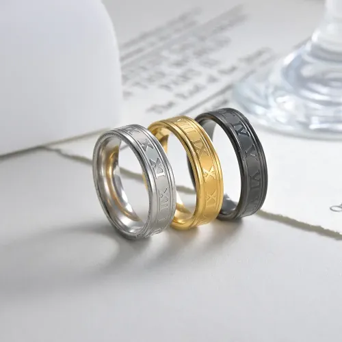 RTM1203 Unisex 6MM Roman Numeral Punk Ring Stainless Steel Jewelry for Couples