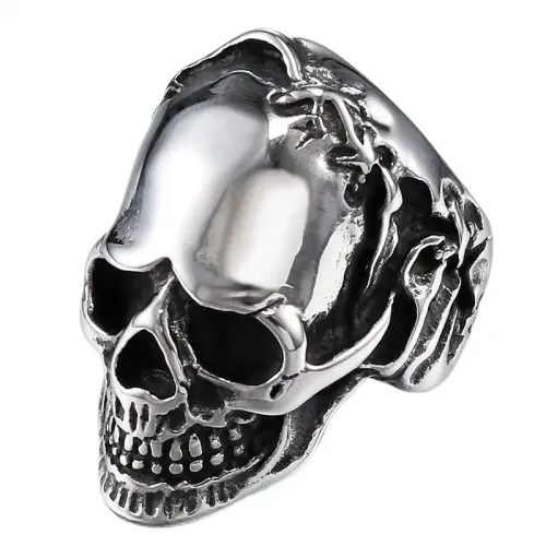 RTM590 Men's Titanium Steel Skull Ring Religious Totem Stainless Steel Jewelry