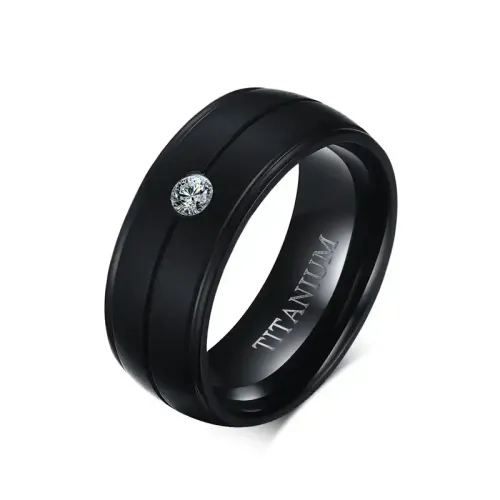 RTM135 Men's Black Titanium Ring with Rhinestones Elegant Jewelry Accessory