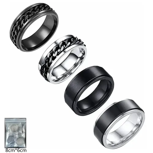 RTM1452 Men's Stainless Steel Chain Rotating Decompression Ring Stress Relief Jewelry
