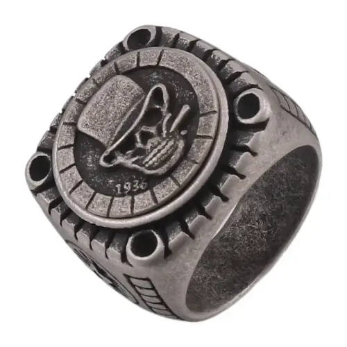 RTM500 Men's Titanium Steel Skull Ring Durable Stainless Pipe Design Jewelry