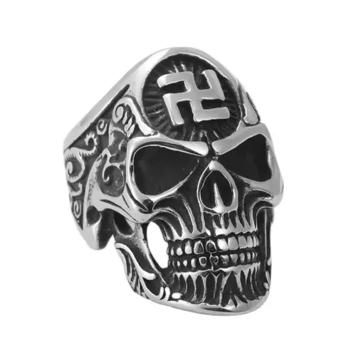 RTM1519 Stainless Steel Skull Ring Round engrave Design Men's Gothic Jewelry