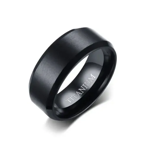 RTM67 8MM Brushed Titanium Ring Plain Black Band for Sleek Style